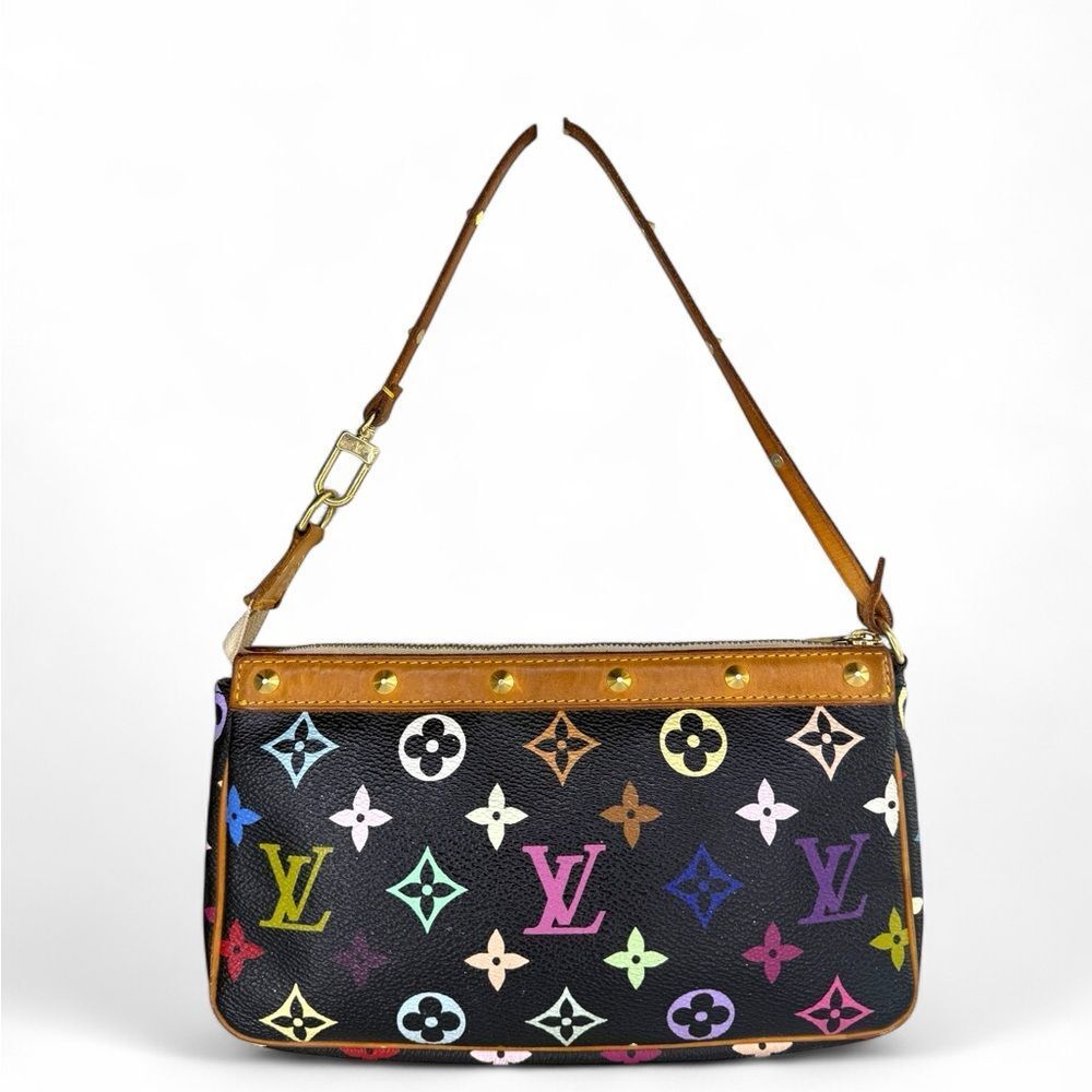 LOUIS VUITTON TAKASHI MURAKAMI Black Multicolor LV Monogram Pochette Accessoire - Picture 3 of 13